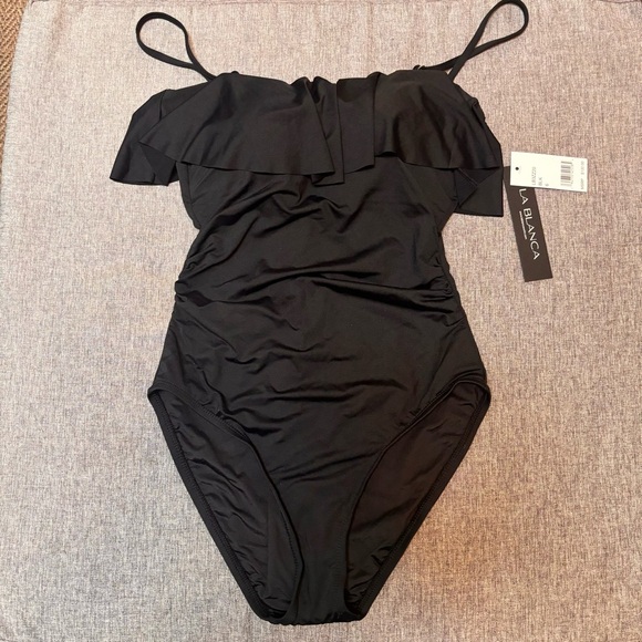 NWT La Blanca Women's Standard Island Goddess Ruffle Bandeau One Piece Swimsuit - Picture 6 of 11